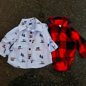 Set of 2 baby button up shirts for the holiday season, size 0-3mths
